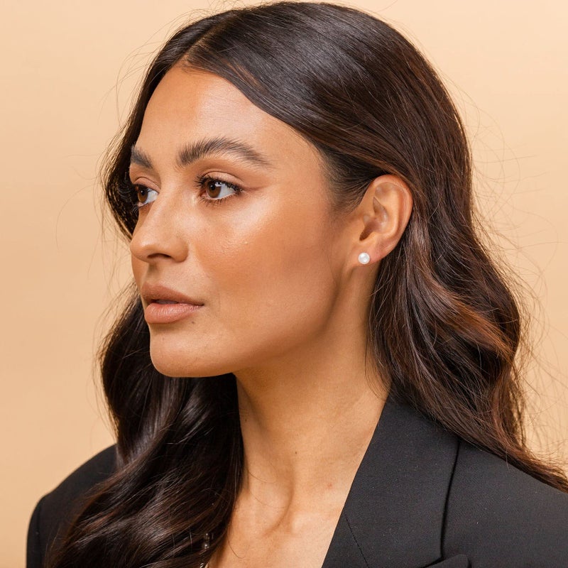 PAVOI Sterling Silver, Yellow Gold Freshwater Cultured Stud Pearl Earrings - 6.5mm AAA Quality - Image 2