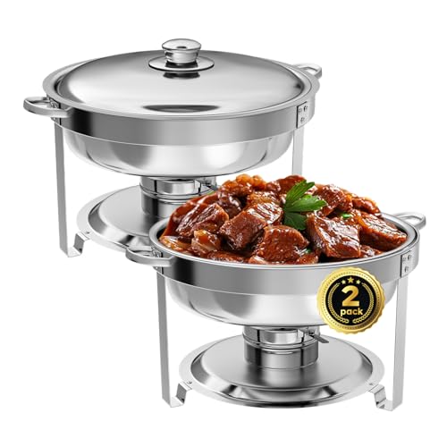 IMACONE Chafing Dish Buffet Set of 2 Pack, 5QT Round Stainless Steel Chafer for Catering, Upgraded Chafers and Buffet Warmer Sets with Food & Water Pan, Lid, Frame, Fuel Holder for Event Party Holiday - Image 1