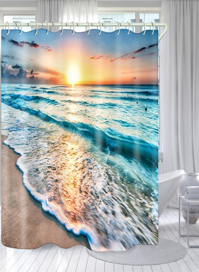 LYFANS The Bathroom Has a Sunset Beach Shower Curtain and The Tub Has a Luxurious Standard Shower Curtains. Waterproof Washable Fabric Shower Curtain (72x83) in，with 12 White Hooks. - Image 1