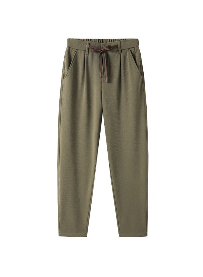 Markless Men's Casual Pants Autumn Winter Smooth Easy-care Smart Pants Four-way Stretch Versatile Simple Trousers 4855 Apricot Green 34 - Image 2