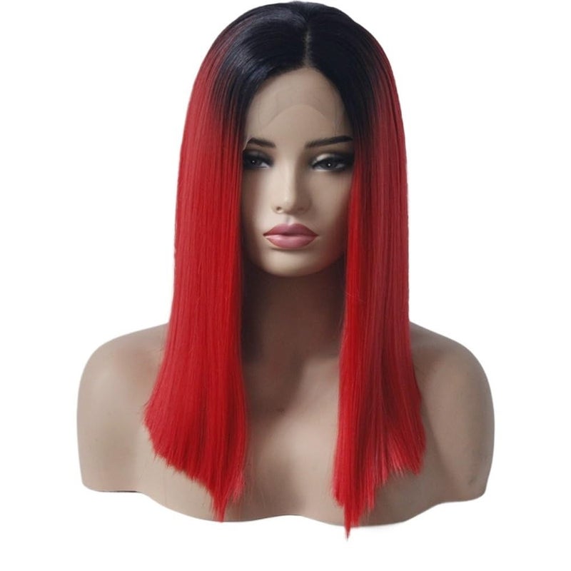 13x3 Lace Long Straight Ombre Red Wigs, Synthetic Wear and Go Glueless Wig for Women for Women with Thinning Hair(24inch) - Image 1