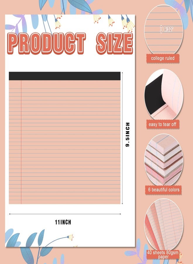 Lincia 11" x 9.5" Legal Pads College Ruled Notepad Landscape Notebook Horizontal Lined Notebook 80 GSM Assorted Colors Paper Pastel Writing Pads for School Office, 40 Sheet(Gradient Orange,6 Pads) - Image 2