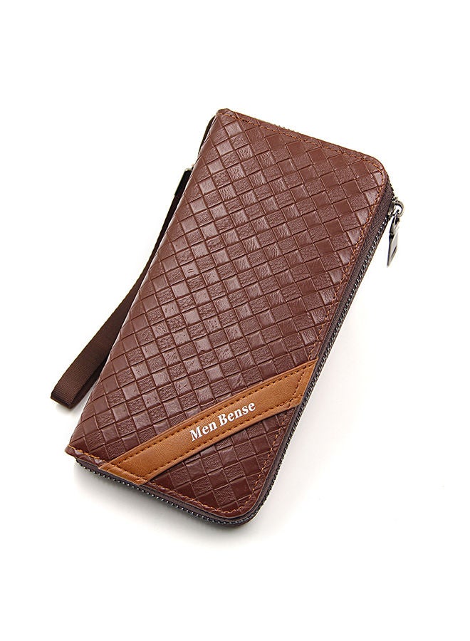 MenBense Classic Braid PU Leather Large Capacity Men Long Wallet Zipper Card Holder Phone Bag for Shopping Business Money Bag 20*10.5*2.5cm - Image 1