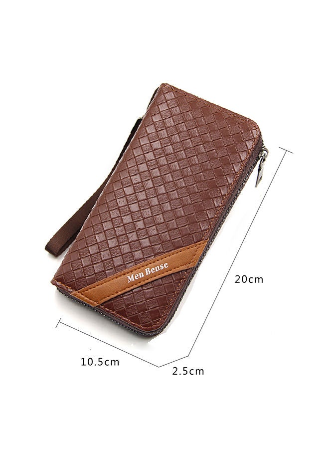MenBense Classic Braid PU Leather Large Capacity Men Long Wallet Zipper Card Holder Phone Bag for Shopping Business Money Bag 20*10.5*2.5cm - Image 2