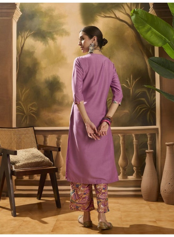 AKS Lavender Kurta Set with collar  - Image 4