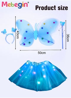 MEBEGIN 4 PCS LED Glowing Butterfly Wings Back Decoration with 1 Headband 1 Skirt 1 Fairy Stick for Little Girl,Light Up luminous Costume for Party Photo Prop Party Favor (Blue)  - Image 5