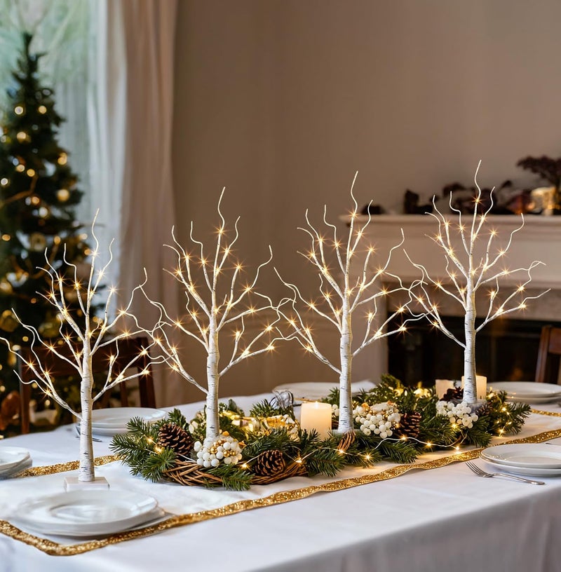 EAMBRITE Home Decorations Light Up White Birch Tree Indoor Christmas Decor, 4 Pack Battery Operated/USB Lighted Tabletop Money Tree Lamp Led Lights Xmas Wedding Centerpiece Table Room (2 Ft) - Image 4