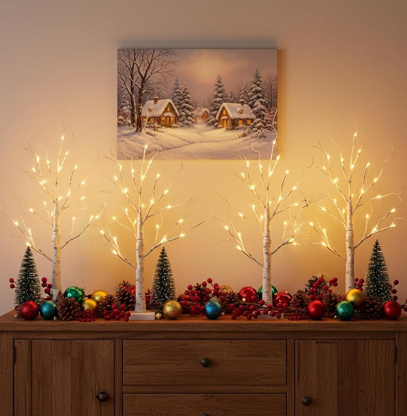 EAMBRITE Home Decorations Light Up White Birch Tree Indoor Christmas Decor, 4 Pack Battery Operated/USB Lighted Tabletop Money Tree Lamp Led Lights Xmas Wedding Centerpiece Table Room (2 Ft) - Image 2