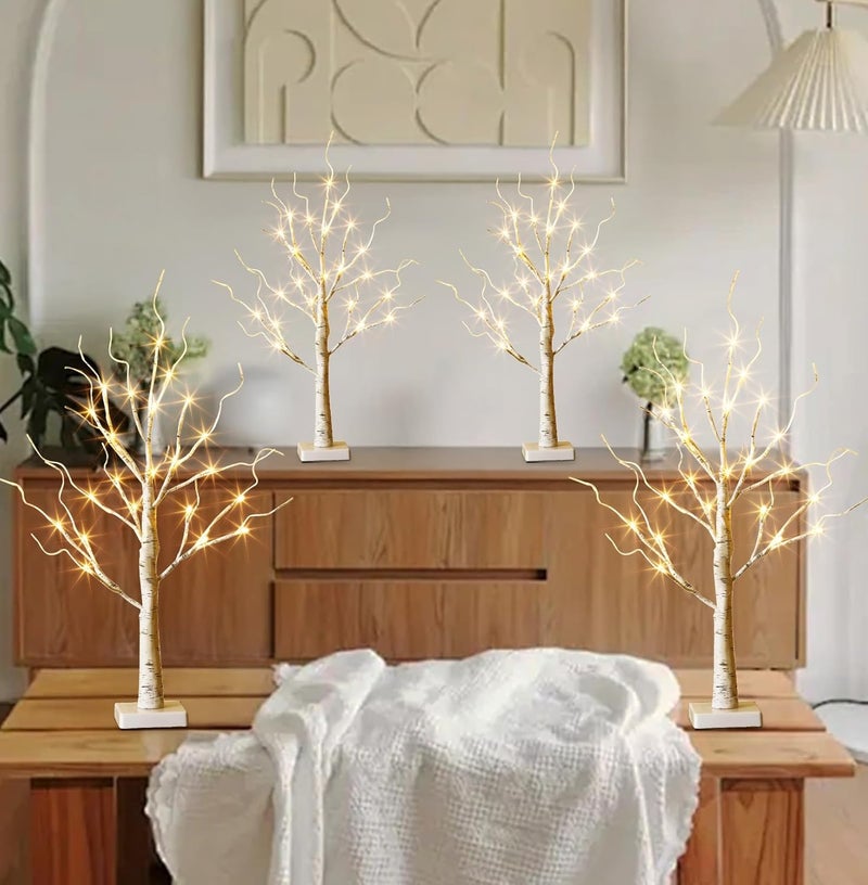 EAMBRITE Home Decorations Light Up White Birch Tree Indoor Christmas Decor, 4 Pack Battery Operated/USB Lighted Tabletop Money Tree Lamp Led Lights Xmas Wedding Centerpiece Table Room (2 Ft) - Image 5