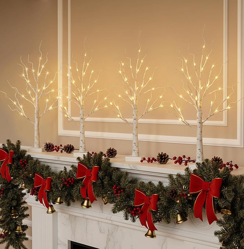 EAMBRITE Home Decorations Light Up White Birch Tree Indoor Christmas Decor, 4 Pack Battery Operated/USB Lighted Tabletop Money Tree Lamp Led Lights Xmas Wedding Centerpiece Table Room (2 Ft) - Image 3