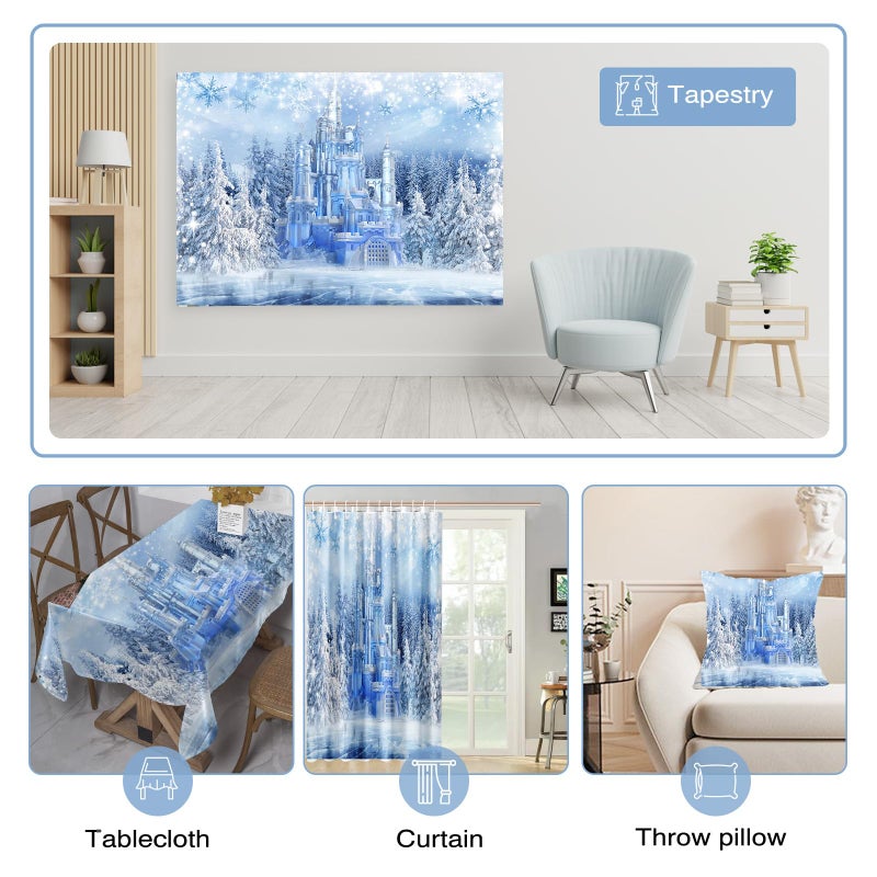 Mocsicka Winter Frozen Wonderland Backdrop Wonderland Party Decorations Crystal Ice Castle Photography Background for Kids Photo Studio Props - Image 4