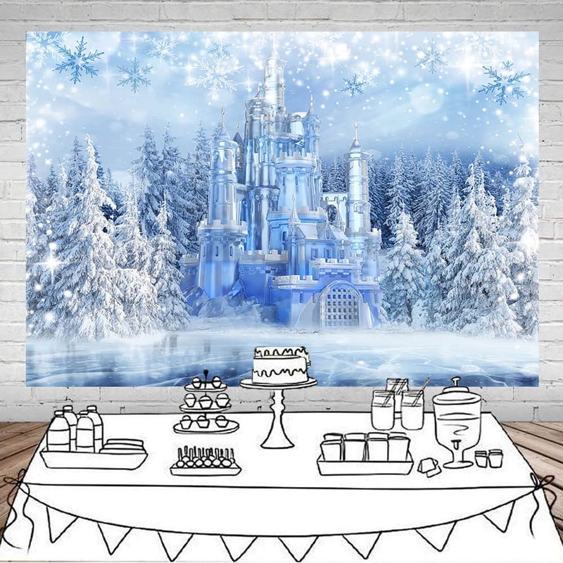 Mocsicka Winter Frozen Wonderland Backdrop Wonderland Party Decorations Crystal Ice Castle Photography Background for Kids Photo Studio Props - Image 2