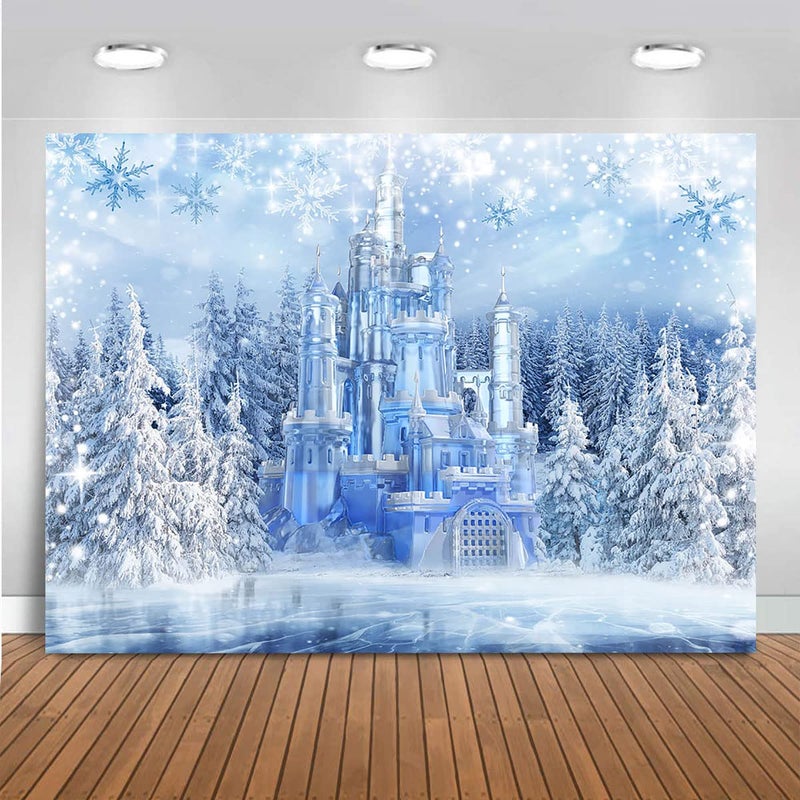 Mocsicka Winter Frozen Wonderland Backdrop Wonderland Party Decorations Crystal Ice Castle Photography Background for Kids Photo Studio Props - Image 1