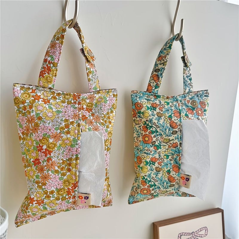 Yellow Floral Print Multi Functional Tissue Box for Home Car - Image 1