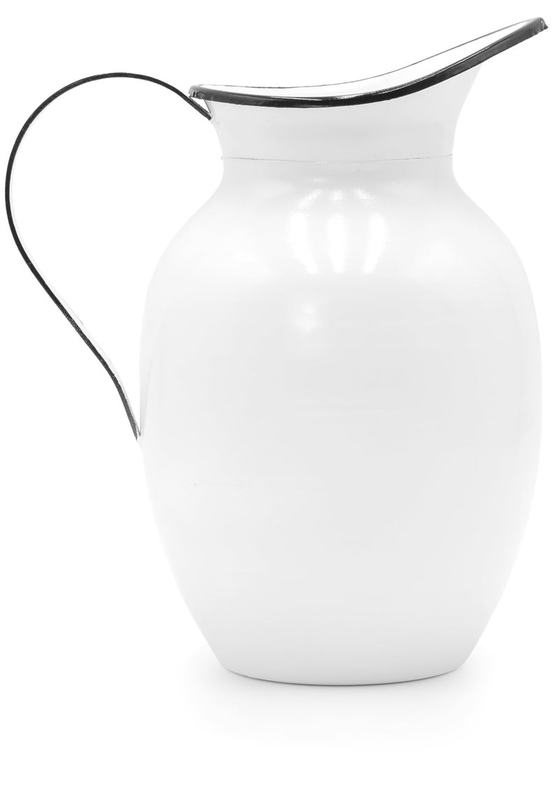 Red Co. 9.5â€ Decorative Vintage Metal Centerpiece Flower Vase with Handle, White/Black Rim - Image 1