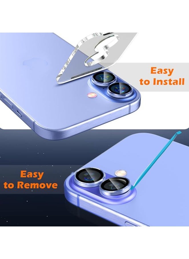 Generic - واقٍ عدسة الكاميرا متوافق لجهاز iPhone 16/iPhone 16 Plus، علبة نمط CD مع حلقة معدنية فردية وزجاج مقسى، تركيب سهل - أزرق عميق - Image 1