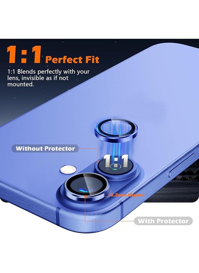 Generic - واقٍ عدسة الكاميرا متوافق لجهاز iPhone 16/iPhone 16 Plus، علبة نمط CD مع حلقة معدنية فردية وزجاج مقسى، تركيب سهل - أزرق عميق - Image 1