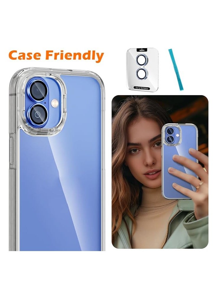 Generic - واقٍ عدسة الكاميرا متوافق لجهاز iPhone 16/iPhone 16 Plus، علبة نمط CD مع حلقة معدنية فردية وزجاج مقسى، تركيب سهل - أزرق عميق - Image 1