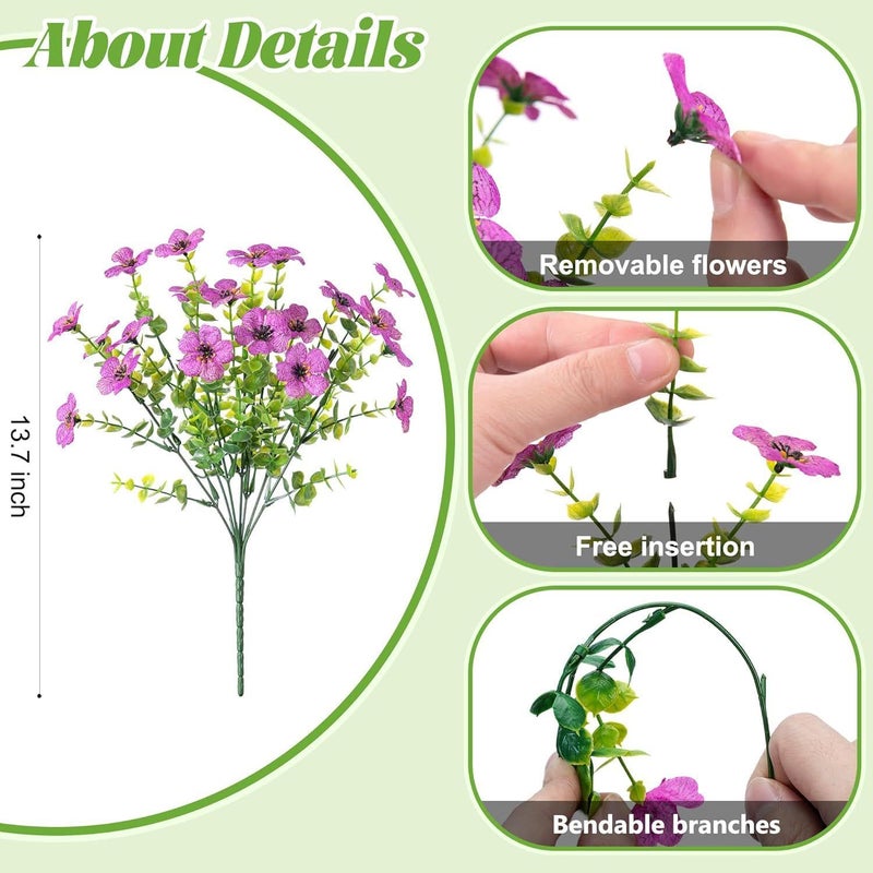 Ammyoo Artificial Fake Plants Flowers for Outdoor Spring Decor, 12 Bundles Faux Silk Mums for Planter Pot Colorful UV Resistant Look Real for Front Door Porch Patio Outside Yard(Purple Pink) - Image 2