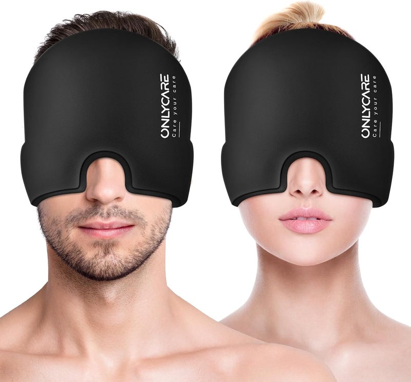 ONLYCARE ONLYCARE Migraine Relief Cap, Soothing Headache Hat, Upgraded Odorless Gel Ice Head Wrap, Hot and Cold Therapy, Headache Ice Pack for Tension and Stress(Black 2 Pack)