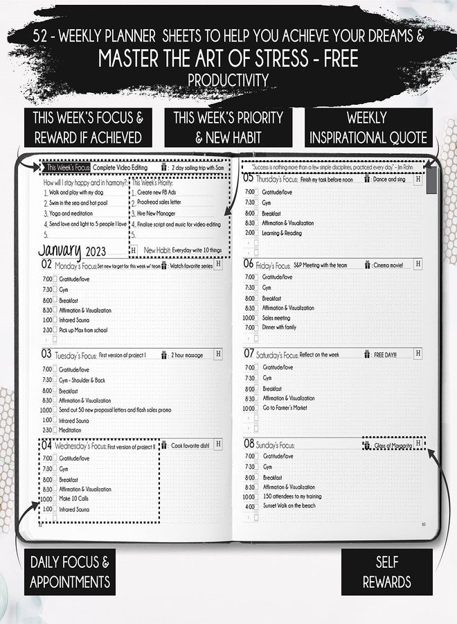 Freedom Mastery Life & Goal Planner - Undated Daily, Weekly & Monthly Organizer with Habit Tracker, Time Management Tools, and Productivity Journal for Personal Growth and Success - Image 3