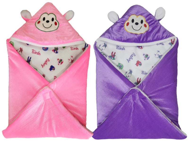 BRANDONN Wool 3 in 1 Baby Wrapper or Baby Blanket Cum Sleeping Bag Bedding (Pink/Purple, Single) - Pack of 2 - Image 1