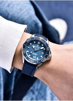 PAGANI DESIGN Men's Automatic Watches, Silver-Blue Dial, 60-Minute Scale, Stainless Steel Frame, Blue Nylon Strap PD1667  - Image 3