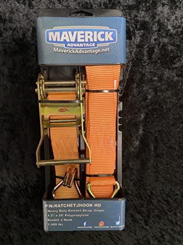 Maverick Advantage Ratchet Tie Down Strap - (1Pk) 1.5" x 20' 1500 Lb Break Strength - Cargo Tow Strap with Double J Hook for Securing Appliances, Motorcycles, Trailers - Image 3
