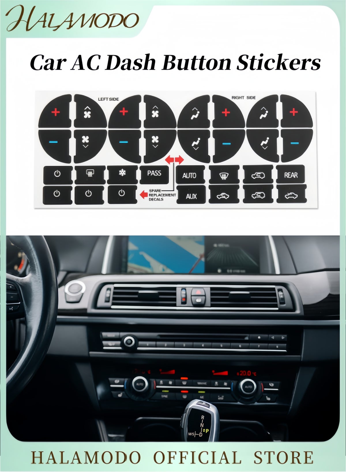 HALAMODO Car AC Dash Button Decal 31 Button Decal for Fixing Ruined ...