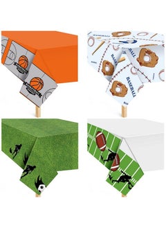 Tatuo 4 Pieces Sports Birthday Party Supplies Plastic Disposable Basketball Baseball Tablecloth Soccer Ball Table Cover Football Field Table Cloth Sports Ball Tablecloth For Party Decorations  - Image 1