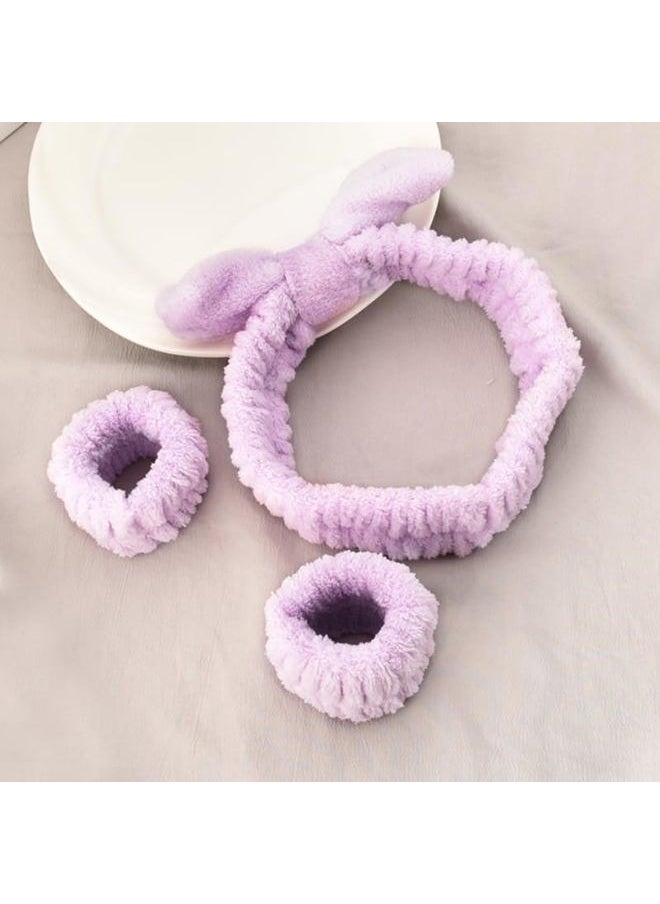 Sisadodo Skincare Headbands and Wristbands for Women Girls Headband for Washing Face for Women Girls Face Washing Wristbands for Women Girls Purple Spa Headband Face Wash Headband and Wristband Set  - Image 5