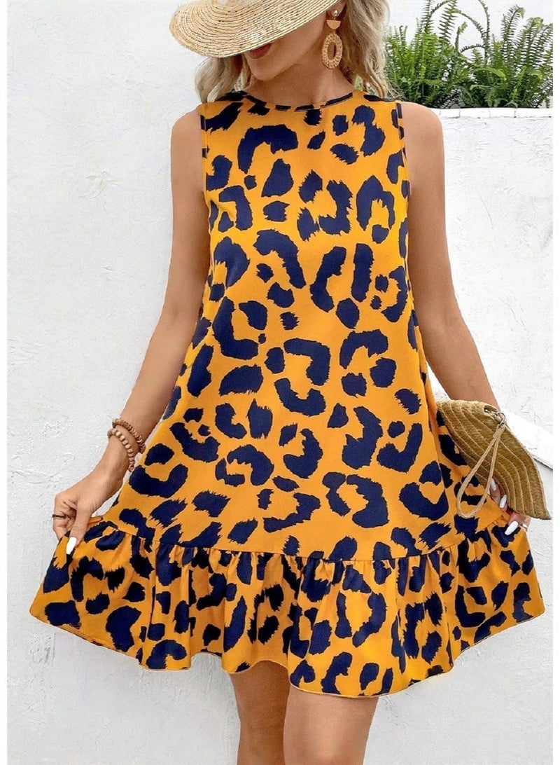 MANIKAN Women's Mini Leopard Print Dress with Ruffle Trim - Image 3