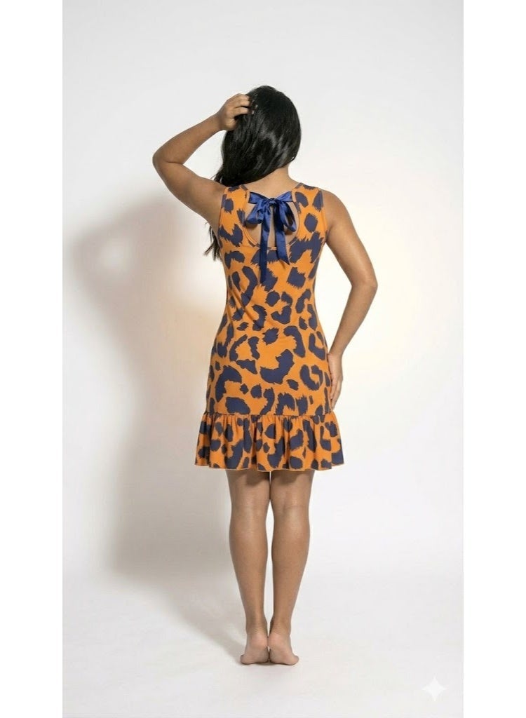 MANIKAN Women's Mini Leopard Print Dress with Ruffle Trim - Image 2