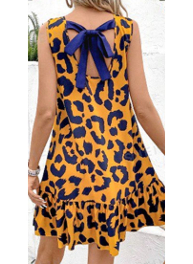 MANIKAN Women's Mini Leopard Print Dress with Ruffle Trim - Image 4
