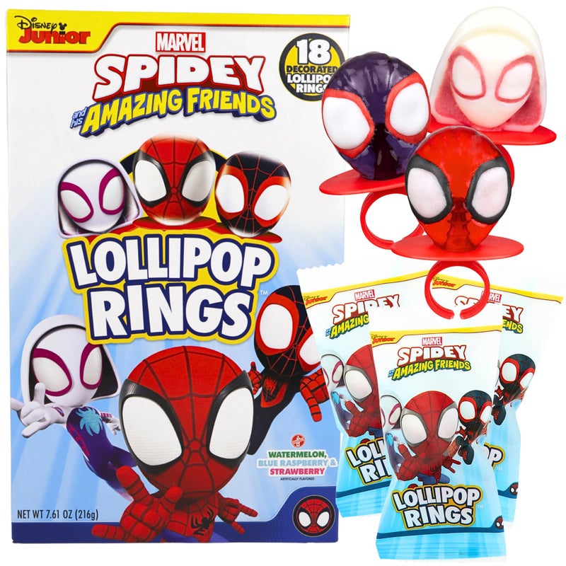Imaginings 3 Spidey and His Amazing Friends Birthday Party Favor Individually Wrapped Lollipop Rings GhostSpider and Miles Morales Decorated Suckers Box of 18 - Image 3