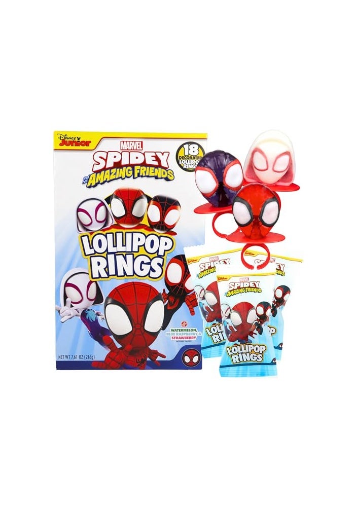 Imaginings 3 Spidey and His Amazing Friends Birthday Party Favor Individually Wrapped Lollipop Rings GhostSpider and Miles Morales Decorated Suckers Box of 18 - Image 1