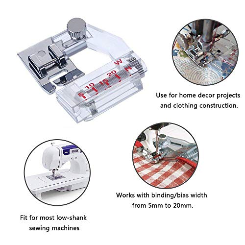 Stormshopping Adjustable Tap Bias Binder Foot for All Low Shank Snap-On Singer, Brother, Babylock, Euro-Pro, Janome, Kenmore, White, Juki, New Home, Simplicity, Elna and More! Adjustable Range from 5mm to 20mm - Image 5