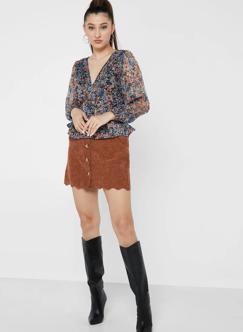 Ginger Courdroy Button Up Skirt