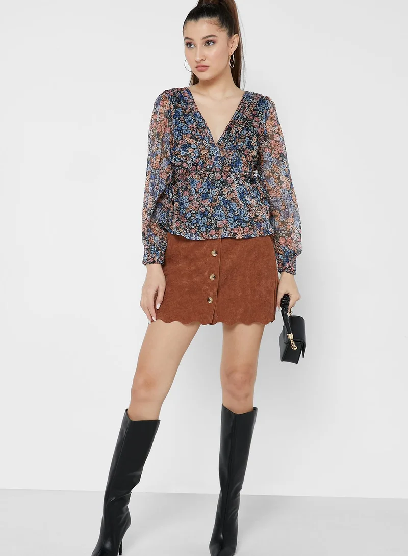 Ginger Courdroy Button Up Skirt
