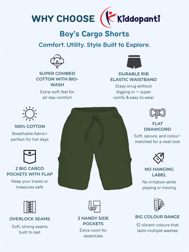KiddoPanti Boys Knit Solid Cargo Shorts Pack of 2 | 100% Cotton | Comfortable Rib Waistband | 2 Front Pockets & 2 Cargo Pockets | Sport Bermuda Half Pant for Boys, Brown - 2-3Y - Image 2