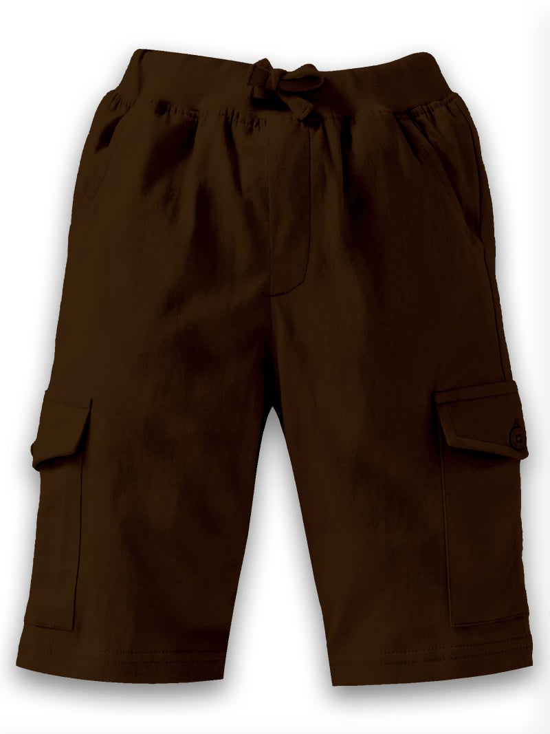 KiddoPanti Boys Knit Solid Cargo Shorts Pack of 2 | 100% Cotton | Comfortable Rib Waistband | 2 Front Pockets & 2 Cargo Pockets | Sport Bermuda Half Pant for Boys, Brown - 2-3Y - Image 1