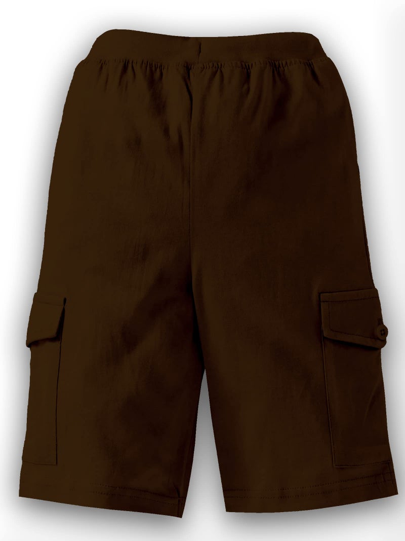 KiddoPanti Boys Knit Solid Cargo Shorts Pack of 2 | 100% Cotton | Comfortable Rib Waistband | 2 Front Pockets & 2 Cargo Pockets | Sport Bermuda Half Pant for Boys, Brown - 2-3Y - Image 3