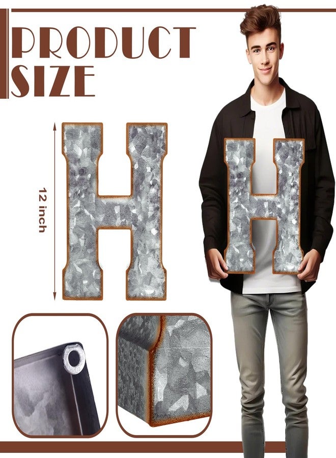 Yaocom 12" Metal Letter Wall Decor Large Galvanized Letter 3D Signs Shelf Decoration Hanging or Freestanding Vintage Industrial Decor for Home Office Bookshelf Farmhouse Kitchen Apartment(Letter H) - Image 3