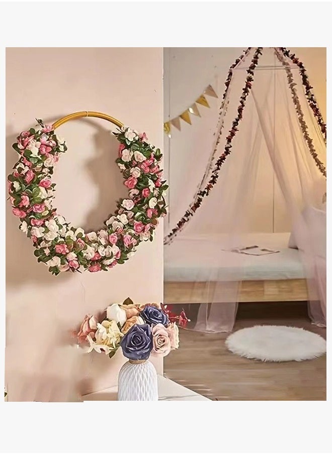 Artificial Flower Ivy Vines, 5 Pieces 45 Rose Vines Simulation Plant Vine Decoration, DIY Hanging Ivy Fake Flowers Suitable for Wedding Venue Props (3 Pieces Pink + 2 Pieces Champagne Sunset Red)