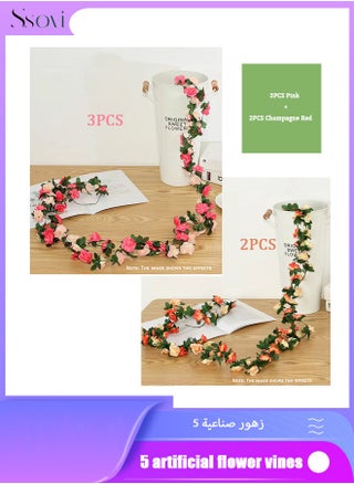 Artificial Flower Ivy Vines, 5 Pieces 45 Rose Vines Simulation Plant Vine Decoration, DIY Hanging Ivy Fake Flowers Suitable for Wedding Venue Props (3 Pieces Pink + 2 Pieces Champagne Sunset Red) - pzsku/Z2B5D5648F798B81A839AZ/45/1751272369/60ecae7f-4a89-4020-a9cf-1f9172f9c2be