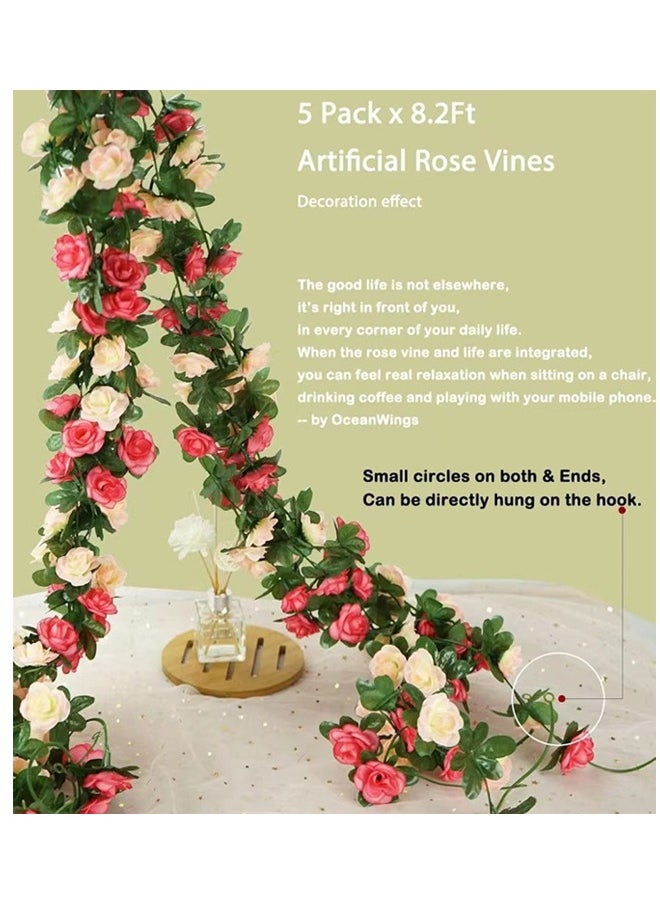 Artificial Flower Ivy Vines, 5 Pieces 45 Rose Vines Simulation Plant Vine Decoration, DIY Hanging Ivy Fake Flowers Suitable for Wedding Venue Props (3 Pieces Pink + 2 Pieces Champagne Sunset Red) - pzsku/Z2B5D5648F798B81A839AZ/45/_/1727532546/f3734e46-b8db-4e95-9280-c19d400edd79