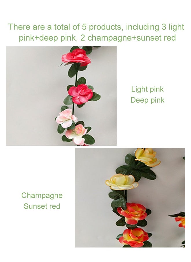 Artificial Flower Ivy Vines, 5 Pieces 45 Rose Vines Simulation Plant Vine Decoration, DIY Hanging Ivy Fake Flowers Suitable for Wedding Venue Props (3 Pieces Pink + 2 Pieces Champagne Sunset Red)