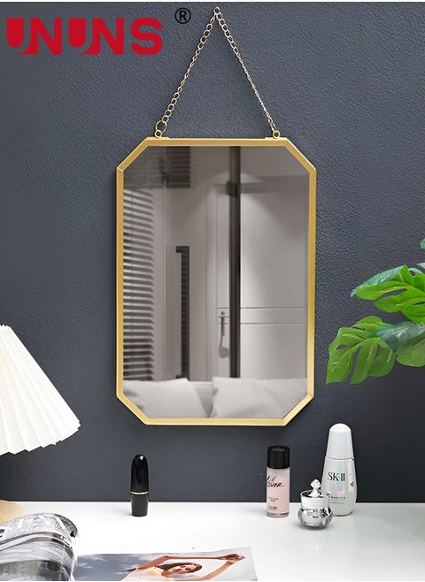Gold Hanging Mirror with Chain,24.5x51.5CM Rustic Wall Decor For Bathroom,Entry,Dining Room,and Living Room,Metal Rectangle Vanity Mirror,Decorative Mirror