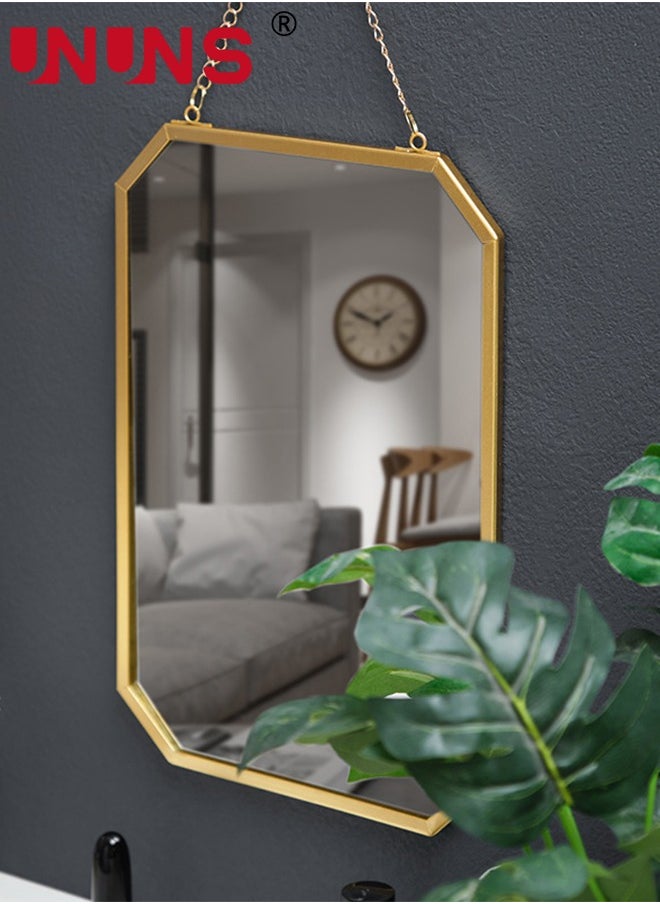 Gold Hanging Mirror with Chain,24.5x51.5CM Rustic Wall Decor For Bathroom,Entry,Dining Room,and Living Room,Metal Rectangle Vanity Mirror,Decorative Mirror