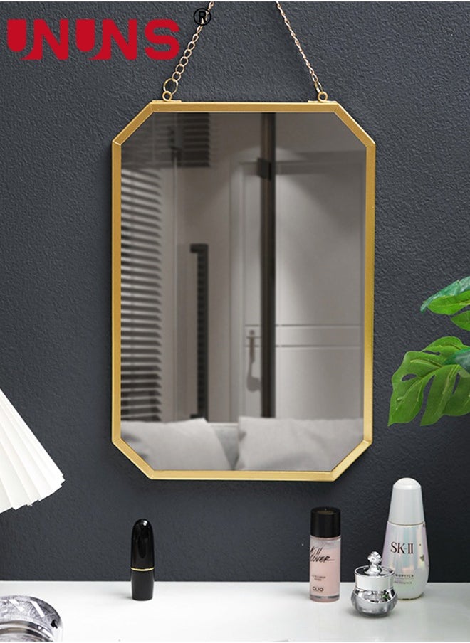 Gold Hanging Mirror with Chain,24.5x51.5CM Rustic Wall Decor For Bathroom,Entry,Dining Room,and Living Room,Metal Rectangle Vanity Mirror,Decorative Mirror